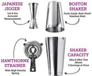 Boston Cocktail Shaker Set: Professional Weighted Bar Shaker with Hawthorne Strainer and Japanese Jigger - Perfect Home Bartender Kit For an Awesome Drink Mixing Experience - Exclusive Recipes Bonus