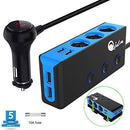 3-Socket Cigarette Lighter Quick Charge 3.0, Qidoe 120W 12V/24V Car Splitter and Three 2.4A USB Car Charger & LED Voltmeter Power Switch for GPS, Dash Cam, Sat Nav, Phone, iPad, Tablet (Blue)