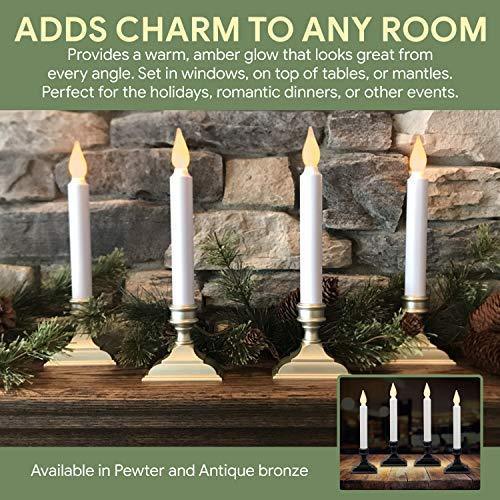612 Vermont Battery Operated LED Window Candles with Flickering Amber Flame, Automatic Timer, 9.75 Inches Tall (Pack of 4, Pewter)