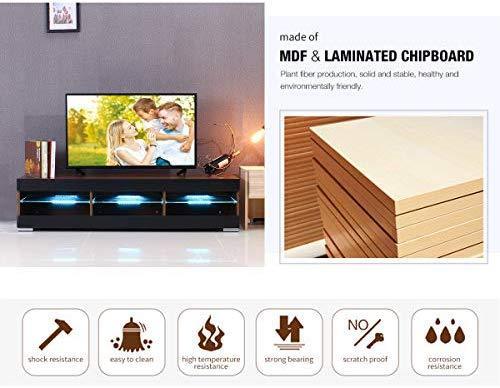 KingSo TV Stand for 55 Inch TV, TV Stands with Led Lights Entertainment Center, High Gloss TV Table TV Cabinet Modern TV Console Living Room Furniture - Wood Brown