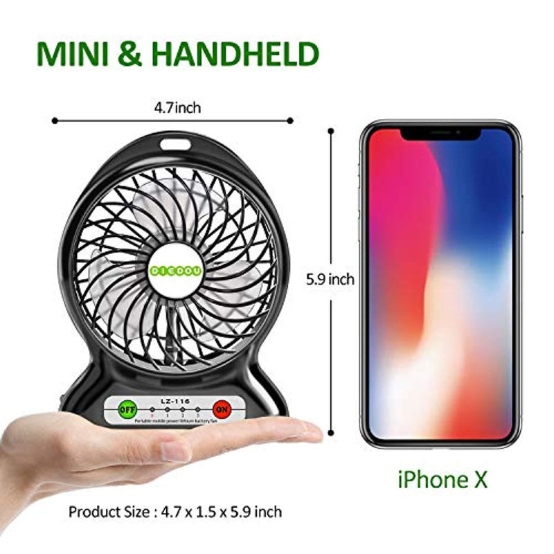 YOULANDA Battery Operated Fan, Personal Handheld USB Fan, Portable, Rechargeable, 3 Speeds, 2600 mAh Battery, Small Desk Fan with Internal and Side Light, Cooling for Travel,Camping, Boating,Fishing