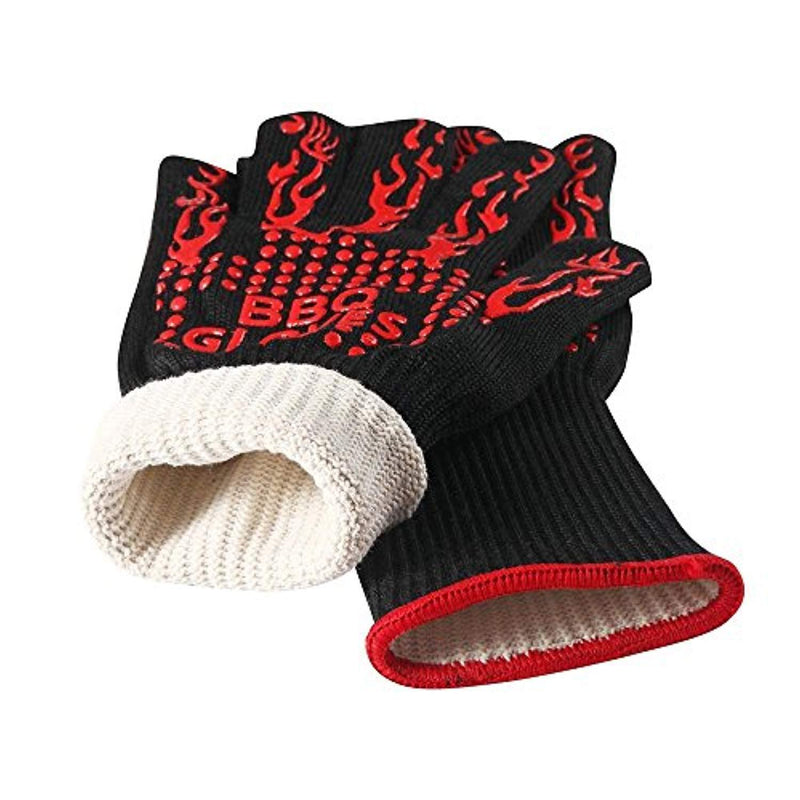BBQ Gloves, Grill Gloves Oven Gloves 932°F Extreme Heat Resistant Gloves Heavy Duty Grill Cooking Gloves for Men, Women, Outdoor, Barbecue (Black/Red)