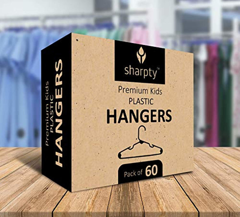 Sharpty White Children's Hangers Plastic, Kids Hangers Ideal for Everyday Standard Use, Baby Hangers (Kids 60 Pack)