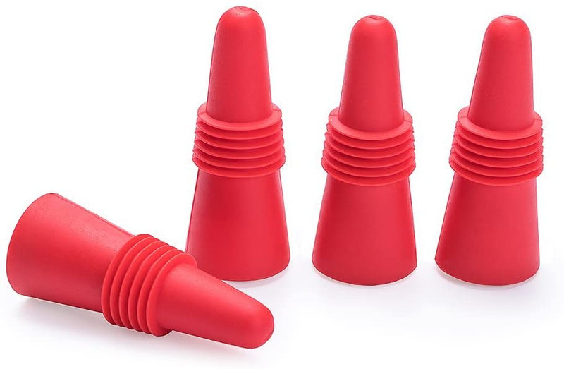 OHMAXHO Wine Stoppers (Set of 5), Silicone Wine Bottle stopper and Beverage Bottle Stoppers, Red