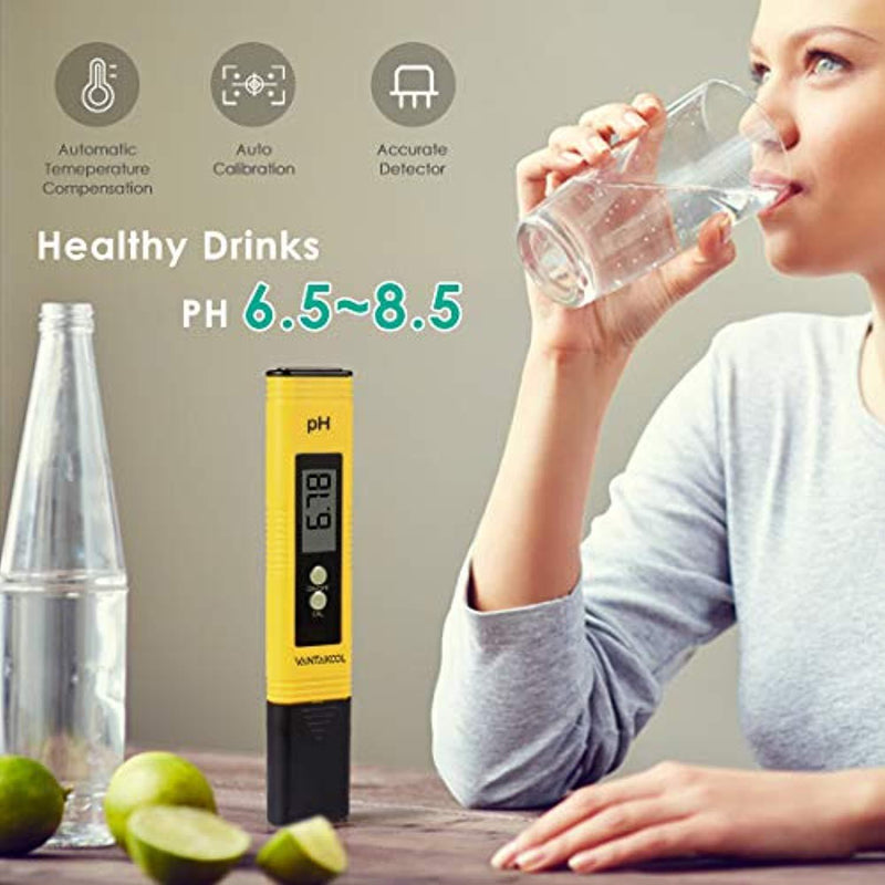 Digital PH Meter, VANTAKOOL PH Meter 0.01 PH High Accuracy Water Quality Tester with 0-14 PH Measurement Range for Household Drinking, Pool and Aquarium Water PH Tester Design with ATC (Blue) (yellow)