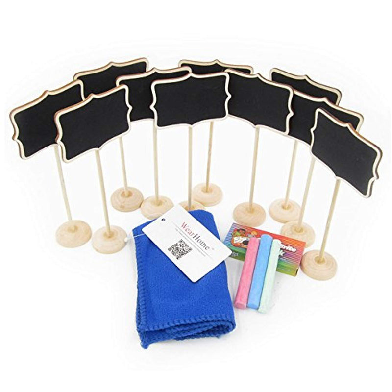 WearHome Mini Chalkboard Set 10 Pieces with Stand Colorful Chalk and Cleaning Cloth for Message Board Signs Wedding Party Table Numbers Place Card Decorative Sign