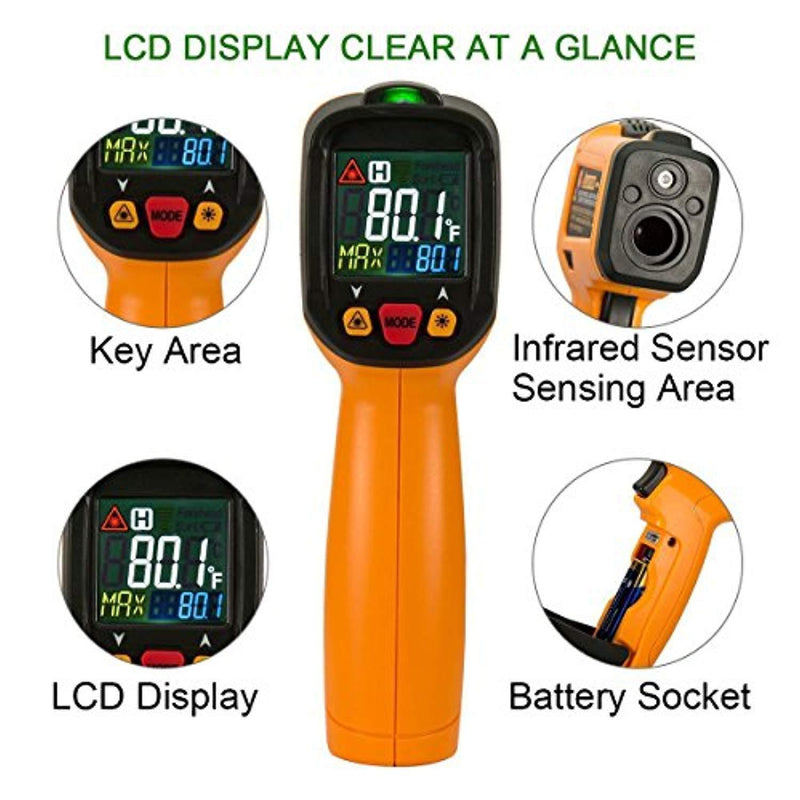 Exeblue Infrared IR thermometer, Digital Laser Thermometer LCD Display -58°F~1022°F