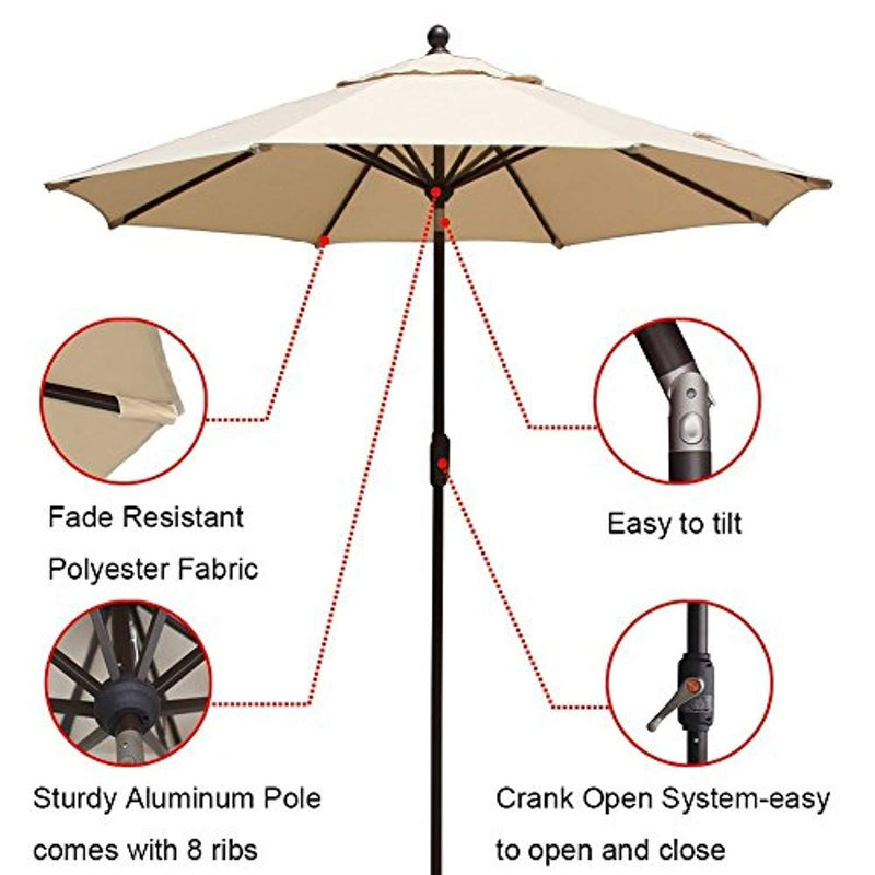 EliteShade 9Ft Market Umbrella Patio Outdoor Backyard Aluminum Table Umbrella (FadeSafe Beige)