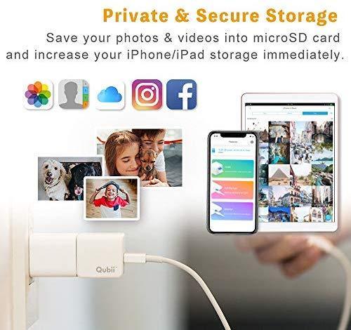 Flash Drive for iPhone, Auto Backup Photos & Videos, Photo Stick for iPhone, Qubii Photo Storage Device for iPhone & iPad【microSD Card Not Included】- Pink