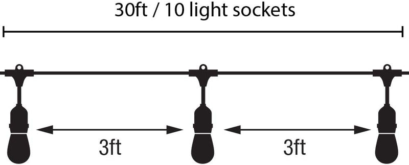 Feit Electric 72041 30 Foot Heavy-duty Weather resistant Decorative indoor and outdoor 10 Sockets Incandescent String Lights, 30', 11W, Dimmable,Black