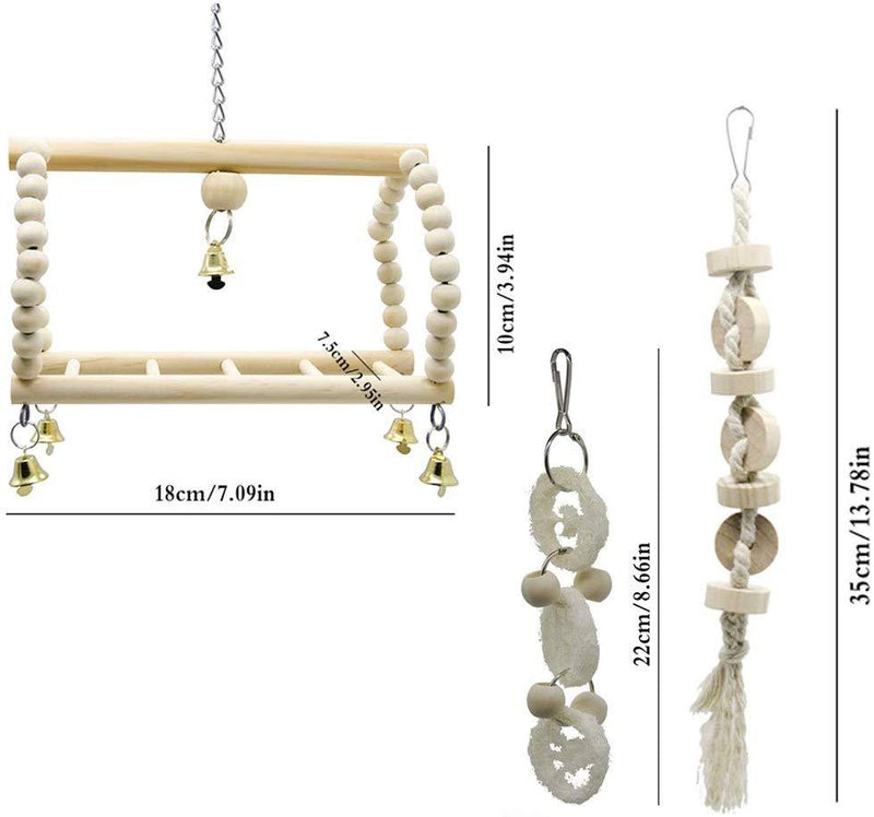 Deloky 7 Packs Bird Parrot Swing Chewing Toys- Natural Wood Hanging Bell Bird Cage Toys Suitable for Small Parakeets, Cockatiels, Conures, Finches,Budgie,Macaws, Parrots, Love Birds