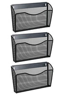 PAG 3 Pockets Hanging File Holder Organizer Metal Wall Mount Magazine Rack, Silver