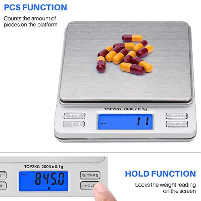 Smart Weigh Digital Pro Pocket Scale with Back-Lit LCD Display, Tare, Hold and PCS Features, 2000 x 0.1g