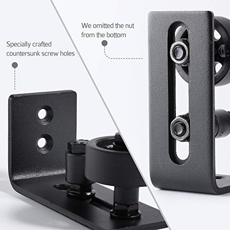 Barn Door Floor Guide Stay Roller, Fully Adjustable Black Powder Coated with 8 Different Setups, Flush With Floor Wall Mount Bracket, Perfect Fit For All Barn Doors