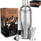 Barvivo Professional Cocktail Shaker Set w/a Double Jigger & 2 Liquor Pourers 24oz Martini Mixer Made of Brushed Stainless Steel Perfect for Mixing Margarita, Manhattan & Other Drinks at Home.