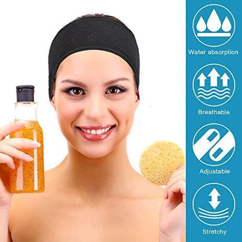 Spa Facial Headband Whaline Head Wrap Terry Cloth Headband 4 counts Stretch Towel with Magic Tape for Bath, Makeup and Sport (White)