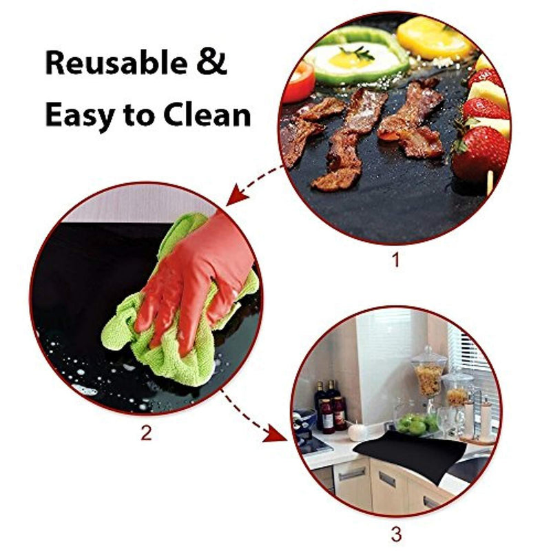 BBQ Mat for Grill Set of 3 - Tengyu 100% Non-stick Barbeque Grill Mats - Heavy Duty Reusable and Easy to Clean Works on Gas Charcoal Electric Grill and More - 16 x 13 Inch