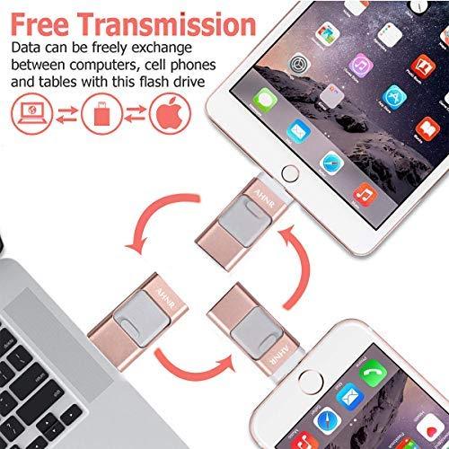 USB Flash Drives for iPhone 128GB [3-in-1] OTG Jump Drive, AHNR Thumb Drives External Micro USB Memory Storage Pen Drive, USB 3.0 Flash Memory Stick for iPhone, iPad, iOS, Android, PC(Silver)