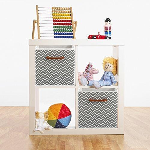 MaidMAX Cloth Storage Bins Cubes Baskets Containers with Wooden Handle for Home Closet Bedroom Drawers Organizers, Foldable, Gray Chevron, Set of 6