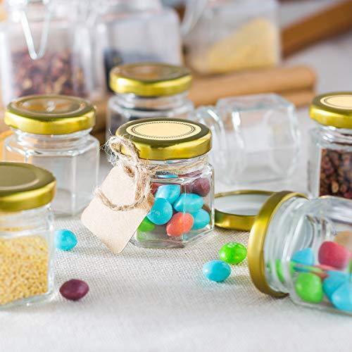 Encheng 1.5 oz Clear Hexagon Jars,Small Glass Jars With Lids(golden),Mason Jars For Herbs,Foods,Jams,Liquid,Mini Spice Jars For Storage 30 Pack