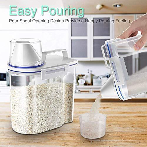 Mini Dry Food Storage Container - Rice Container with Pour Spout + Cup - Handy Dry Food Keeper for Sugar Beans Grain Candy 1.5L Blue
