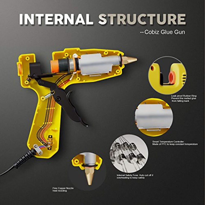 Hot Glue Gun, Cobiz Full Size (Not Mini) 60/100W Dual Power High Temp Heavy Duty Melt Glue Gun Kit with 10 Pcs Premium Glue Sticks(0.43'' x 8") for Arts & Crafts Use,Christmas Decoration/Gifts