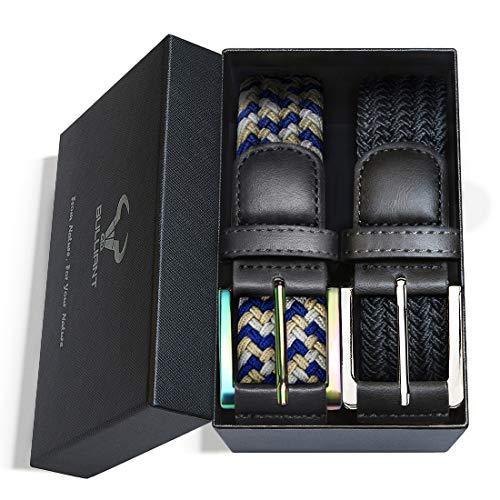 Belt for Men,Woven Stretch Braided Belt 2 Unit Gift-boxed Golf Casual Belts,Width 1 3/8"