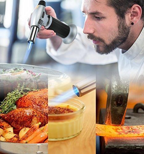 GiBot Blow Torch Lighter Kitchen Butane Culinary Torch Chef Cooking Torch Refillable Adjustable Flame Lighter with Safety Lock for DIY, Creme, Brulee, BBQ and Baking, Butane Gas Not Included,Black