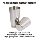 Boston Shaker Set: Professional two-piece Stainless Steel Cocktail Shaker set with Hawthorne Strainer and Japanese Jigger