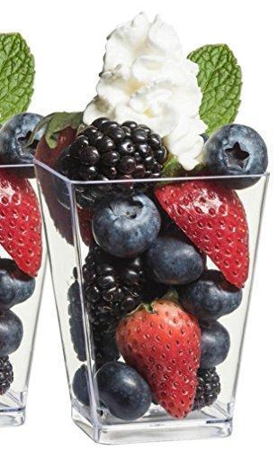 Zappy 50 5 oz Tall Square Clear Dessert Cups and 50 Tasting Spoons Dessert Glasses Shot Glasses Trifle Bowl Clear Disposable Plastic Dessert Tumbler Cups Party Cups