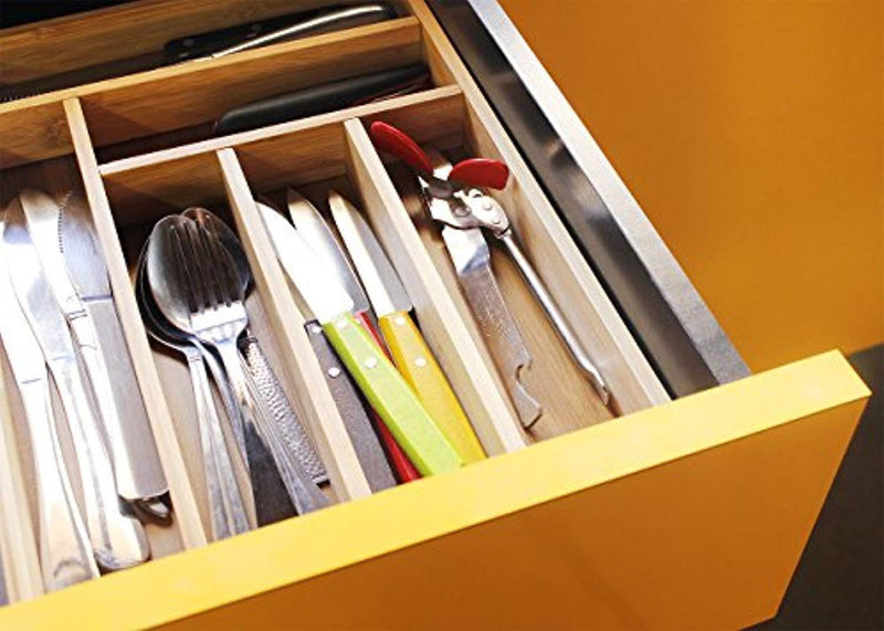 Utensil Drawer Organizer - Bamboo Drawer Organizer - 6 Slot Silverware Drawer Dividers - Forks, Knives, Spoons, Flatware Tray, 14.5 x 10.25 x 1.75 Inches