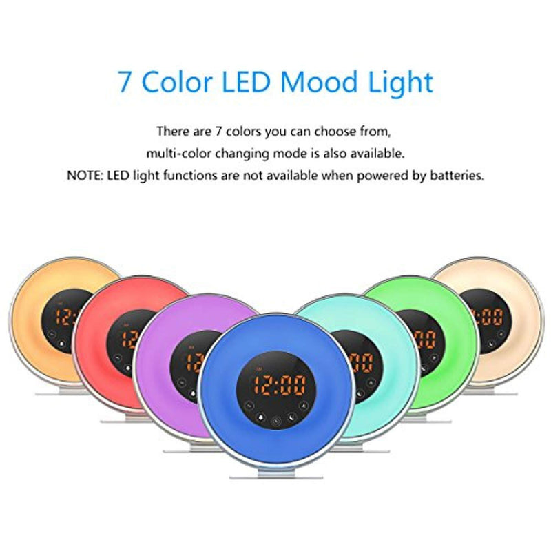 Sunrise Wake Up Light Digital Alarm Clock with 7 Natural Sounds Sunrise & Sunset Simulation, FM Radio, Touch Control, Snooze Function and USB Charger