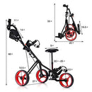 Tangkula Golf PushCart Swivel Foldable 3 Wheel Push Pull Cart Golf Trolley with Seat Scoreboard Bag Golf Push Cart