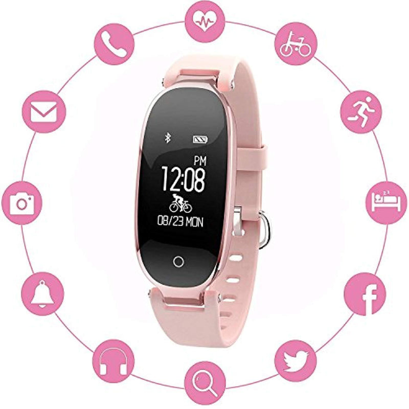 Fitness Tracker,Women Smart Fitness Watch, Heart Rate Monitor Smart Bracelet IP67 Waterproof Smart Bracelet with Health Sleep Activity Tracker Pedometer for Smartphone. (Rose Gold)