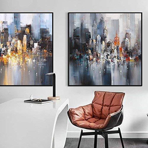 PLLP Modern Minimalist Abstract City Painting, Triple Living Room Sofa Background Wall Decoration Painting, Dining Room Bedroom Wall Painting