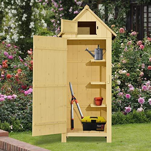 MCombo Outdoor Storage Cabinet Tool Shed Wooden Garden Shed Organizer Wooden Lockers with Fir Wood (70") (Natural)