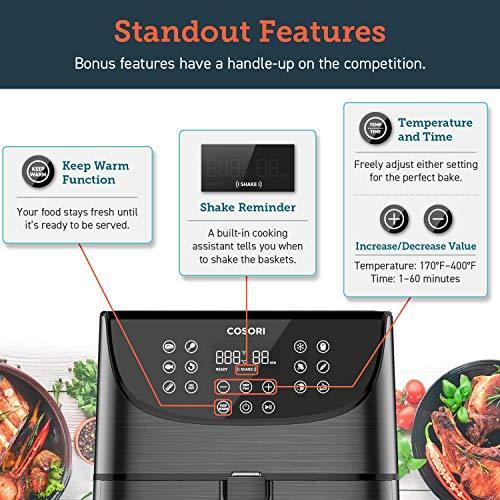 COSORI Air Fryer,Max XL 5.8 Quart,1700-Watt Electric Hot Air Fryers Oven & Oilless Cooker for Roasting,LED Digital Touchscreen with 11 Presets,Nonstick Basket,ETL Listed(100 Recipes)