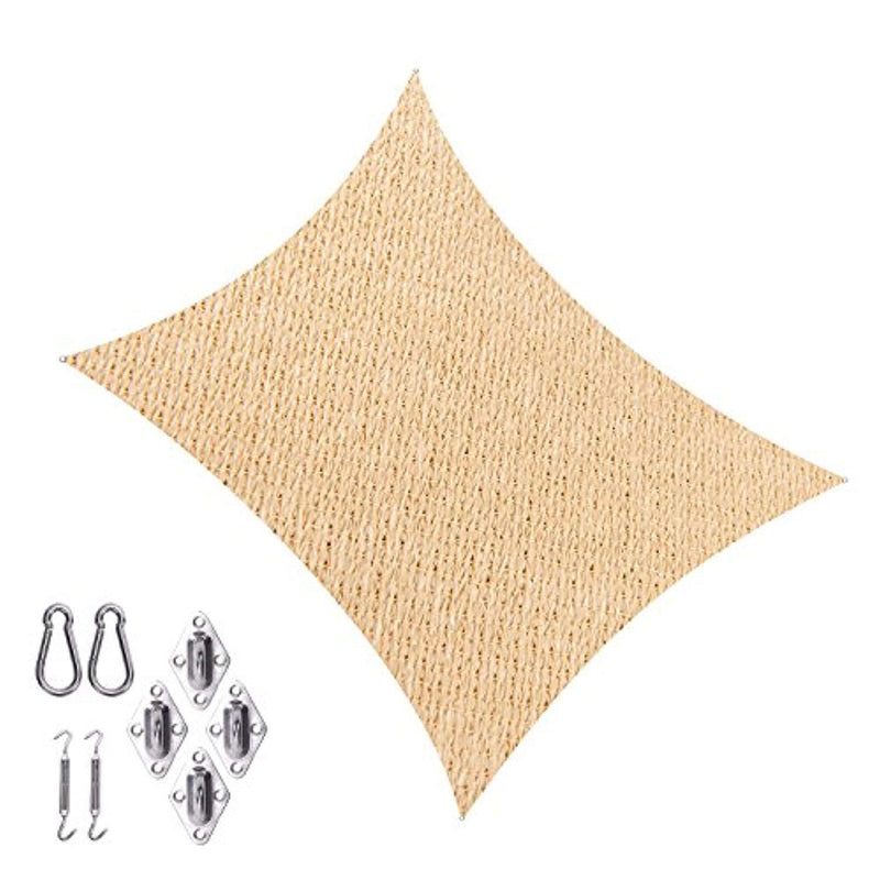 Cool Area Rectangle 13' X 19'8'' Sun Shade Sail with Stainless Steel Hardware Kit, UV Block Fabric Patio Shade Sail in Color Sand