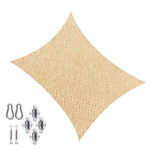 Cool Area Rectangle 13' X 19'8'' Sun Shade Sail with Stainless Steel Hardware Kit, UV Block Fabric Patio Shade Sail in Color Sand