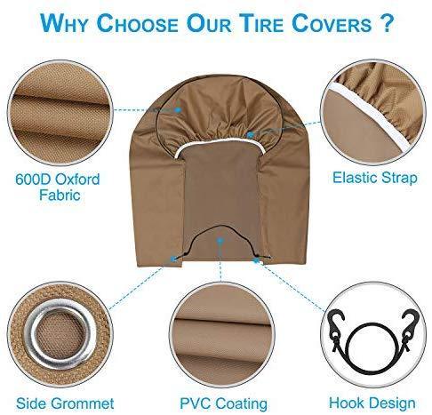 RVMasking Tire Covers for RV Wheel Set of 4 Heavy Duty 600D Oxford Motorhome Wheel Covers, Waterproof PVC Coating Tire Protectors for Trailer Truck Camper Auto, Fits 29' - 31.75" Tire Diameters