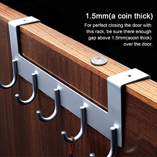 ACMETOP Over The Door Hook Hanger, Heavy-Duty Organizer for Coat, Towel, Bag, Robe - 5 Hooks, Aluminum, Brush Finish (Silver)