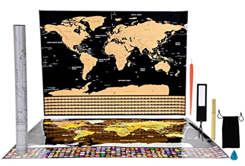 Scratch Off Map of The World Poster with US States, Thicker Paper,Large Size 32.5X23.5‘’, Country Flags, Includes Gift Box, Magnifier, 2 Scratch Tools, Dry Erase Pen, for Fun, Education, Holiday Gift