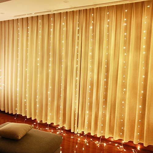 Juhefa Curtain Lights, USB Powered Fairy Lights String,IP64 Waterproof & 8 Modes Twinkle Lights for Parties, Bedroom Wedding,Valentines' Day Wall Decorations (300 LEDs,9.8x9.8Ft, Warm White)