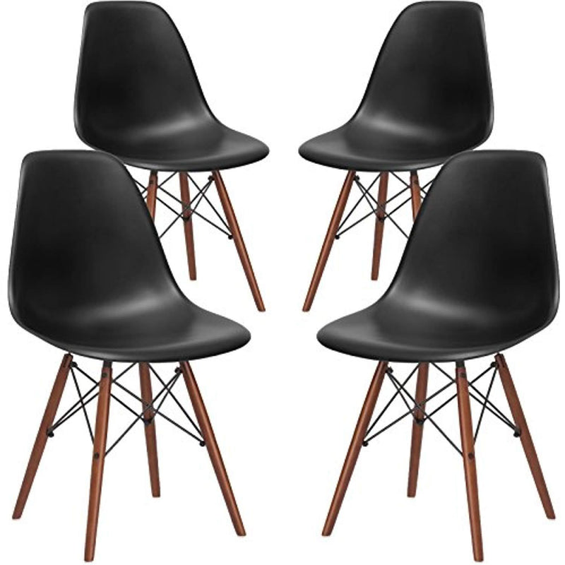 Poly and Bark Vortex Side Chair Walnut Legs, Black, Set of 4