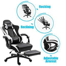 Dowinx Gaming Chair Ergonomic Racing Style Recliner with Massage Lumbar Support, Office Armchair for Computer PU Leather E-Sports Gamer Chairs with Retractable Footrest (Black&Purple)
