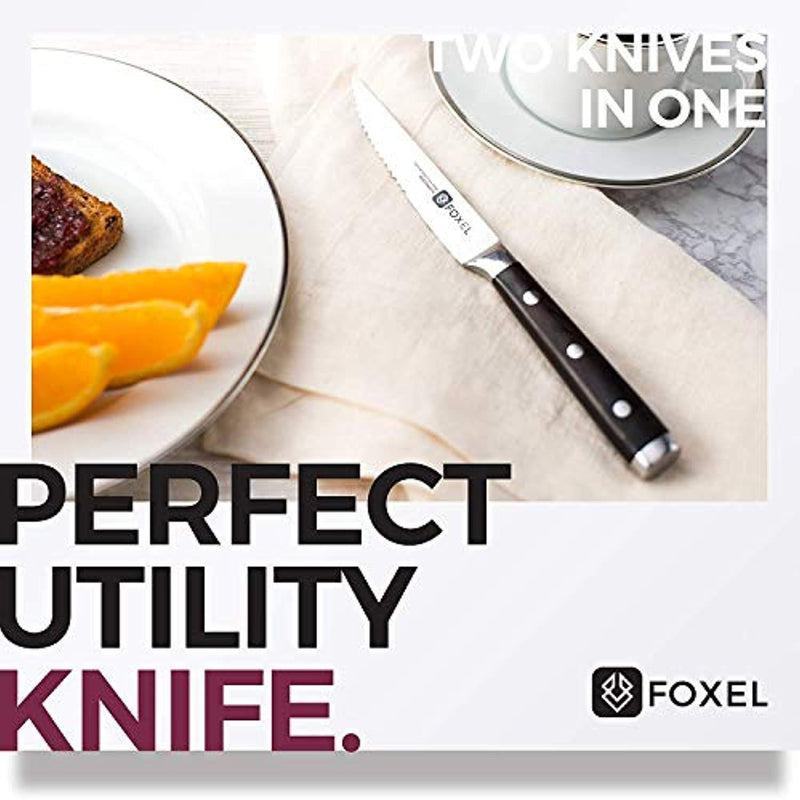 Steak Knives Knife Set of 6 or 12 - Natural Ebony Wood Full Tang Handle - Serrated Blade - German Stainless Steel - Gift Box Set - Not Dishwasher Safe