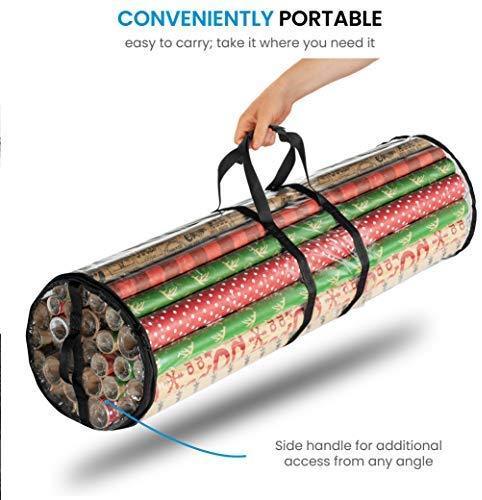 Christmas Wrapping Paper Storage Bag - Fits 14 to 20 Standard Rolls Upto 40"- Slim Design Underbed Wrapping Paper Storage Container, Water Proof PVC Fabric, Clear by ZOBER