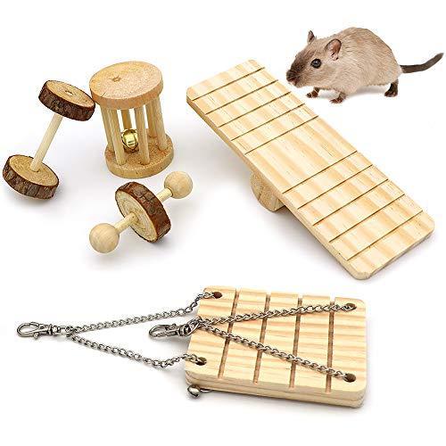 ZALALOVA Hamster Chew Toys, Natural Wooden Pine Guinea Pigs Rats Chinchillas Toys Accessories Dumbells Exercise Bell Roller Teeth Care Molar Toy for Birds Bunny Rabbits Gerbils