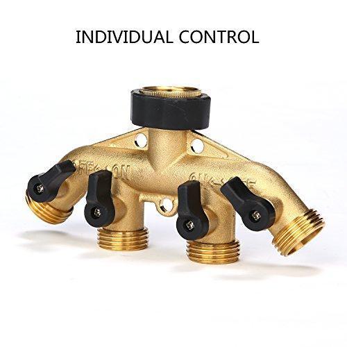 GLORDEN Heavy Duty Brass 4 Way Hose Manifold Garden Hose Splitter Connector with Comfort Grip(Give Away 7 Small Accessories)