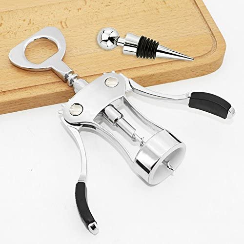 FOHO Wine Opener, Multifunctional Wing Corkscrew Wine Bottle Opener for all Cork Stoppered and Beer Cap Bottles, Luxury Waiter Corkscrew with Stopper Set for Wine Enthusiast, Waiters - Black